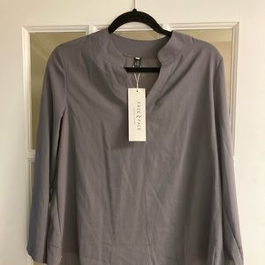 Face N Face Sz M gray blouse roll tab sleeves blouse NWT